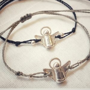 PULSERAS ANGELITOS S LISO CORDÓN VARIOS COLORES  PLATA 925