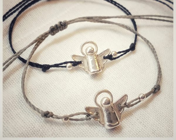 PULSERAS ANGELITOS S LISO CORDÓN VARIOS COLORES  PLATA 925