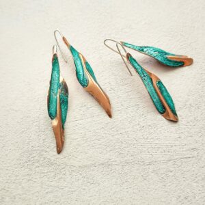 PENDIENTES «PLUMA» COBRE Y PLATA 925 CON PATINA