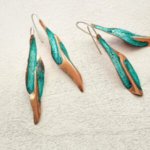 PENDIENTES «PLUMA» COBRE Y PLATA 925 CON PATINA