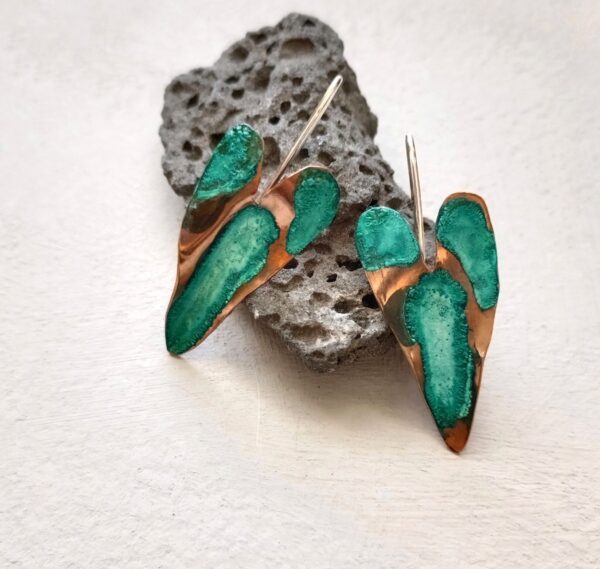 PENDIENTES «CORAZÓN» COBRE Y PLATA 925 Y  PATINA