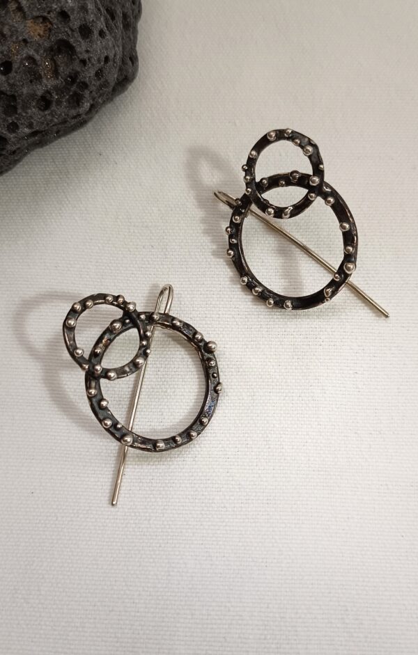 Pendientes doble Círculos en plata 925 oxidada
