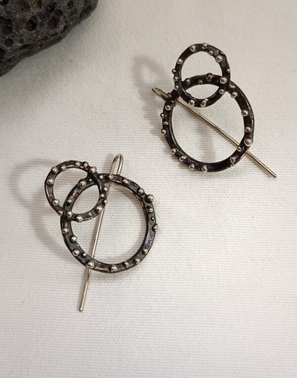 Pendientes doble Círculos en plata 925 oxidada