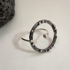 Anillo círculos ajustable en plata 925 oxidada