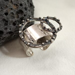 Anillo doble círculos ajustable en plata 925 oxidada