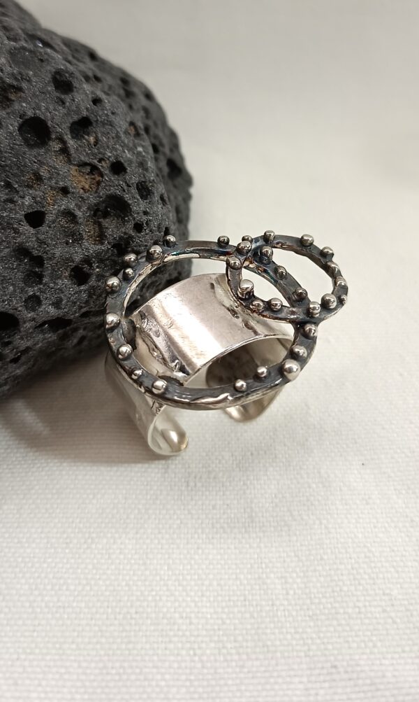 Anillo doble círculos ajustable en plata 925 oxidada