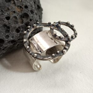 Anillo doble círculos ajustable en plata 925 oxidada