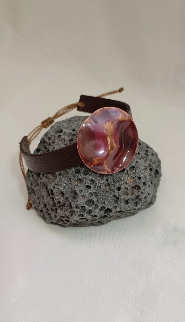 PULSERA EN COBRE Y CUERO AJUSTABLE