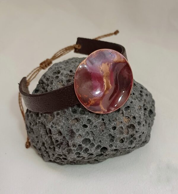 PULSERA EN COBRE Y CUERO AJUSTABLE