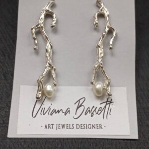 PENDIENTES "CORAL" LARGOS BOTÓN PERLA BLANCA