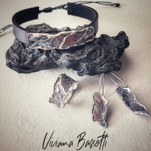 PULSERA "LAVA" EN CUERO NEGRO AJUSTABLE Y PLATA 925 UNISEX