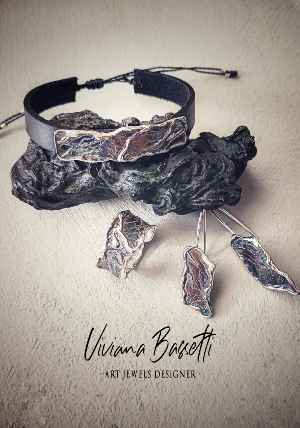 PULSERA "LAVA" EN CUERO NEGRO AJUSTABLE Y PLATA 925 UNISEX